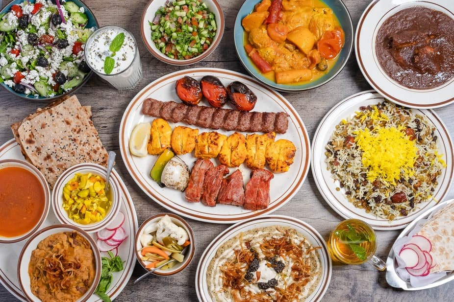 Plated Persian meal ready to serve